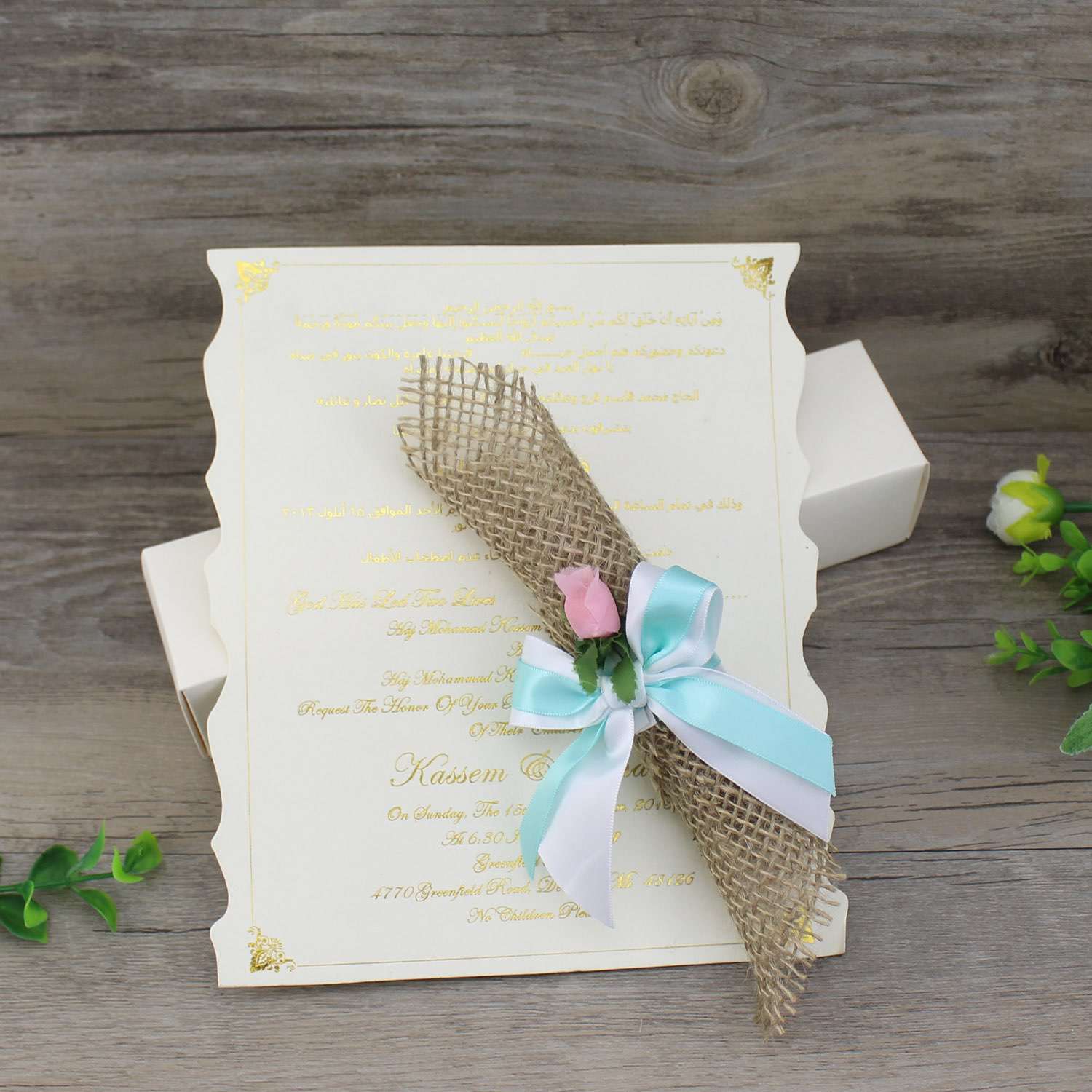 Customized Linen Scroll Wedding Invitations with Paper Box